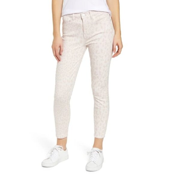 Current Elliott High-Rise Stiletto Skinny Jeans Womens 26 Pink Cropped Leopard - Picture 1 of 4